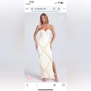 Plissé Ruffle-Trim Maxi Dress in Ivory from Oh Polly